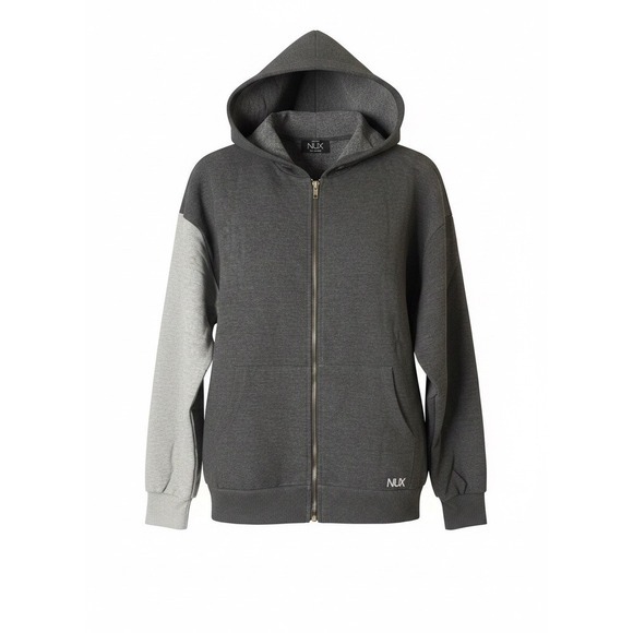 NUX Tops - NUX Los Angeles Combo Hoodie Heather Grey Colorblock Full Zip Sweatshirt H0294 S